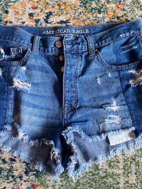 American Eagle Outfitters Frayed Distressed Blue Denim Jacket